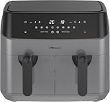 EMtronics Dual Air Fryer 9L 8 Presets Auto-Off 99 Min Grey view 3
