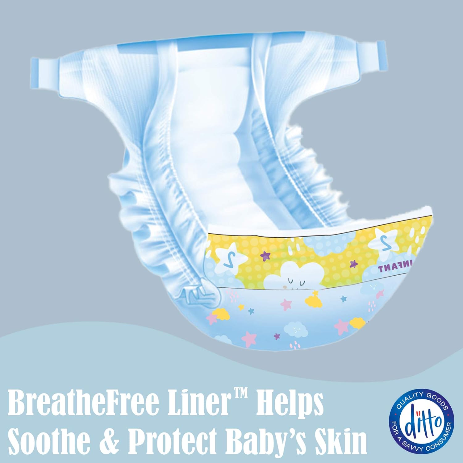 Ditto Baby Diapers Size 2 (224 Count) – Breathable Disposable Diapers – 12-Hour Leak Protection & Wetness Indicator – Overnight Diapers for Sensitive Skin – No Fragrance, Chlorine, Parabens or Latex: Health & Personal Care