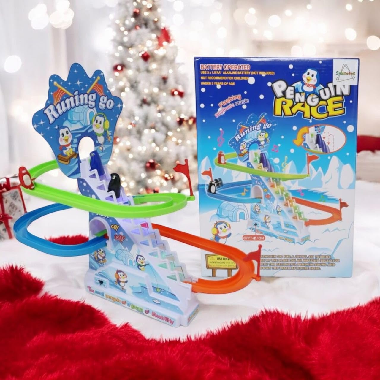 Photo 1 of Musical Fun Penguin Chasing Track Game, Playful Roller Coaster Toys for Toddlers and Kids, Playset with Flashing Light,On and Off Music Switch, Stair Climbing Penguins Set for Kids 3+