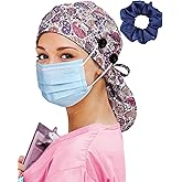 Satin Lined Scrub Cap for Women Extra Large Long Hair Surgical Nurse Cap 4 Buttons