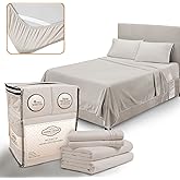 Abeero Home King Size Sheets Set Cooling - Luxury Hotel Sheets - Soft Bed Sheet with Elastic Corner Straps - Deep Pockets Microfiber Bedsheet - Bedding Sheet & Pillowcases - 4 Piece (King, Beige)