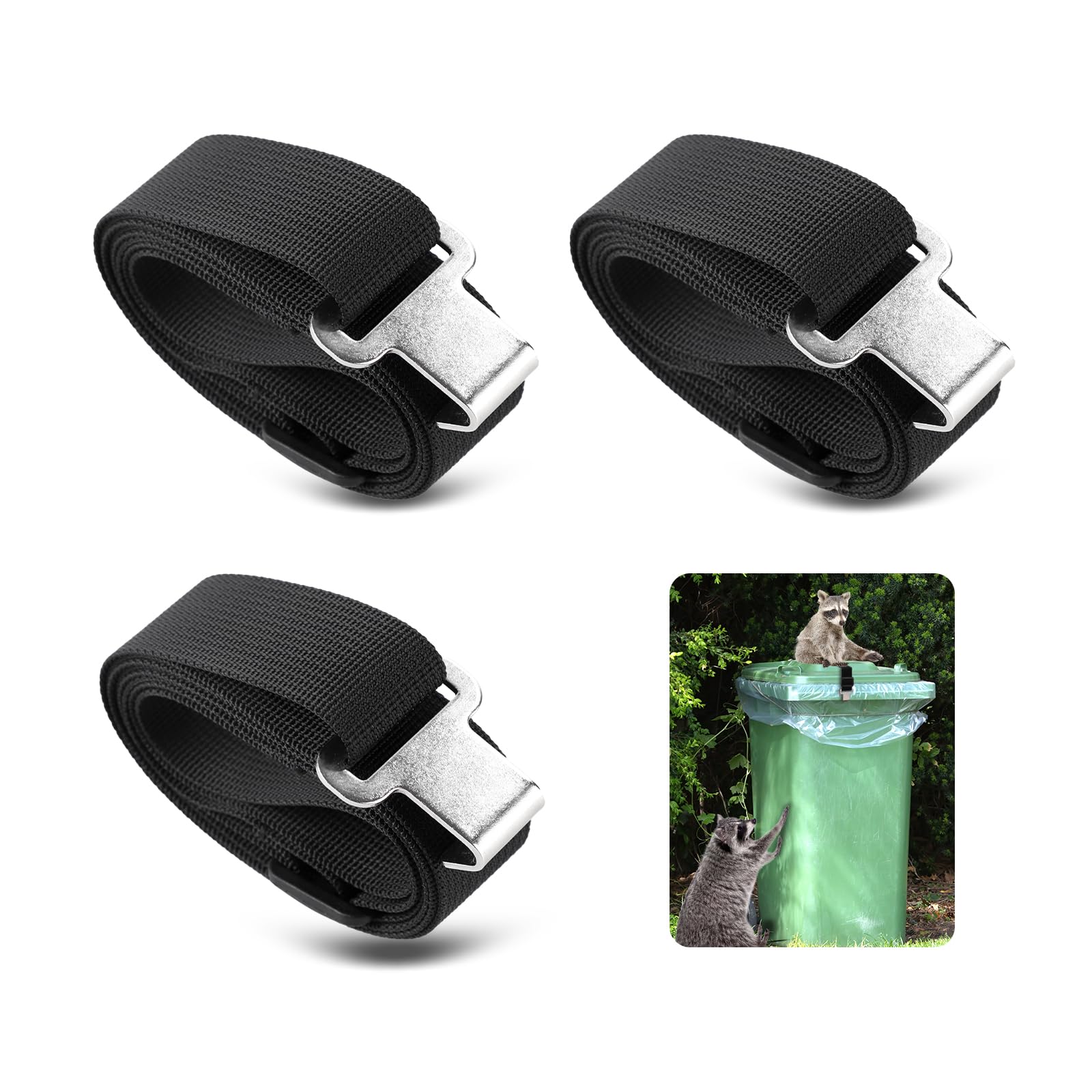 lasuroa 3pcs Trash Can Locks for Animals, Adjustable Trash Bin Lid Strap for Raccoon Wind-Proof Universal Outdoor Garbage Can Strap Lock Prevent Tipping Over