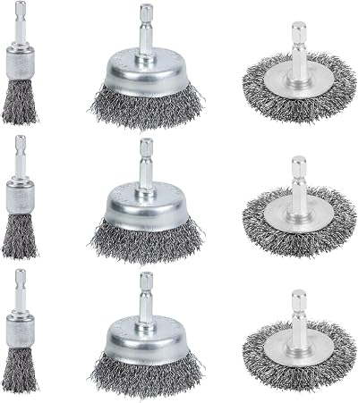 Ucatcher 9-Piece Drill Brush Set 1/4 Inch Hex Shank High Carbon Steel
