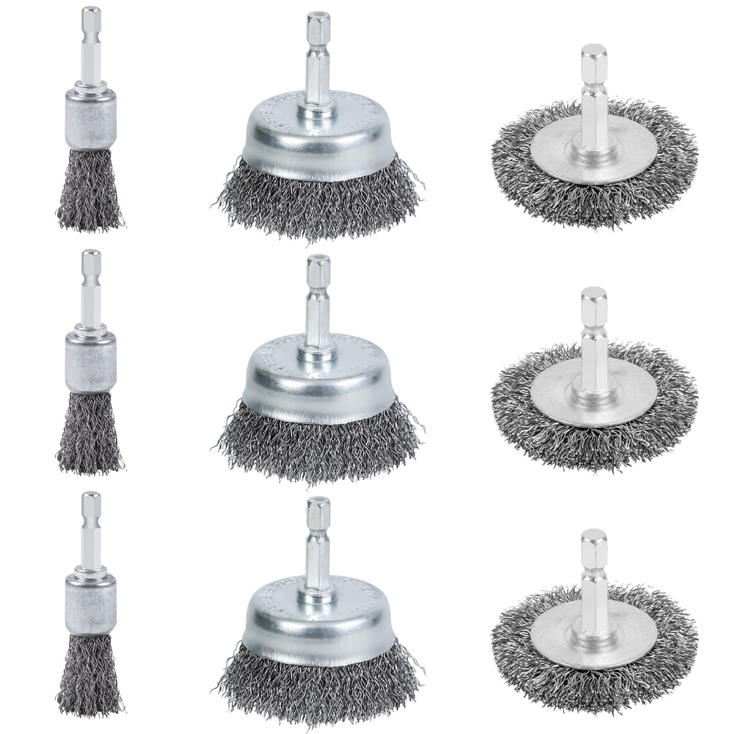 Ucatcher 9-Piece Drill Brush Set - High Carbon Steel Wire Brushes with 1/4" Hex Shank, Skilled in Handling Metal and Non-metal Surfaces