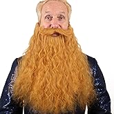 45cm Long Fake Beard Costume for Halloween, Wizard Cosplay Realistic Fake Mustache and Beard Accessories for Adults