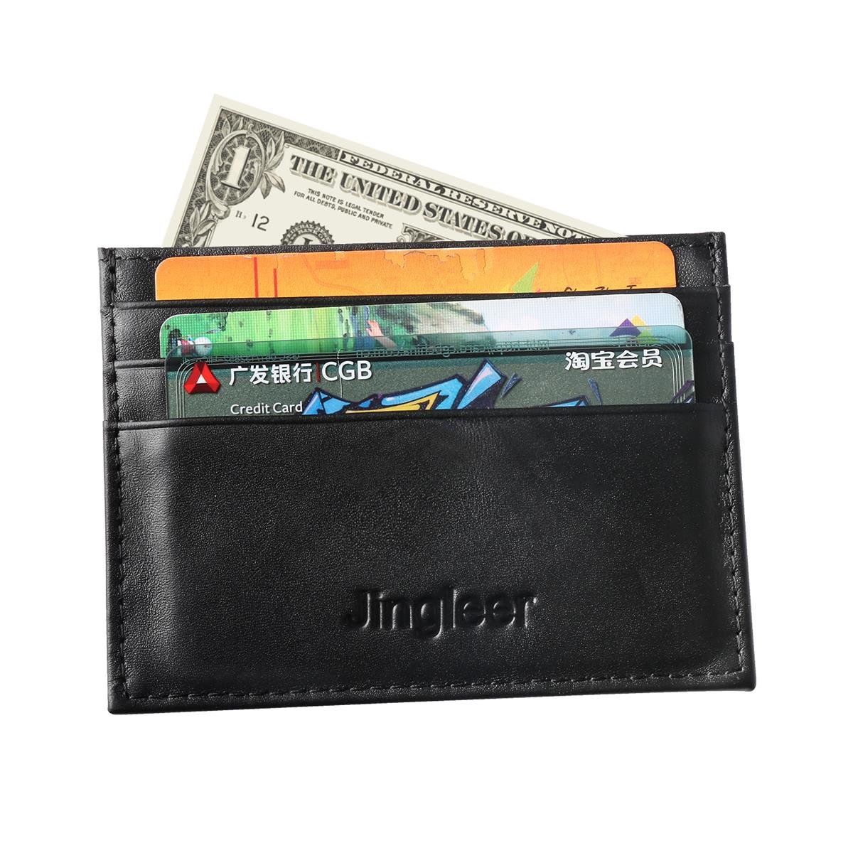 Credit Card Holder Wallet for Men, Jingleer RFID Blocking Slim Business Card Holder Front Pocket Money Clip (Genuine Leather)