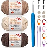 Easy Crochet Yarn for Beginners, Crochet Easy Yarn, 3 Pack×1.8oz Amigurumi Crochet Yarn with Easy-to-See Stitches and No Spli