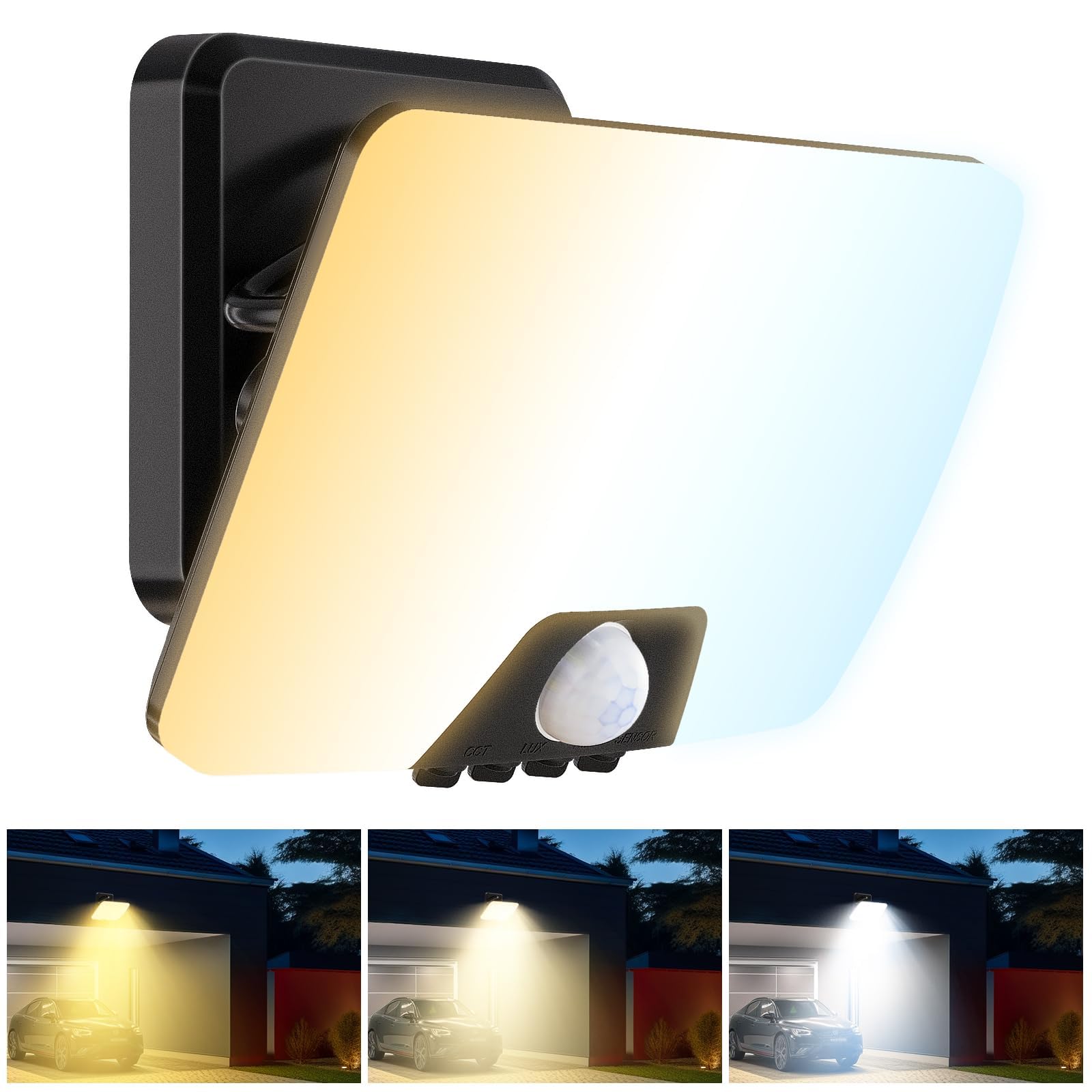 vighep Security Lights Outdoor Motion Sensor, 24W Pir Lights Mains Powered 3000K-6500K Warm Neutral Cool White, LED Spotlight with 3 Light Modes, IP65 Waterproof Floodlight for Garage Garden Yard