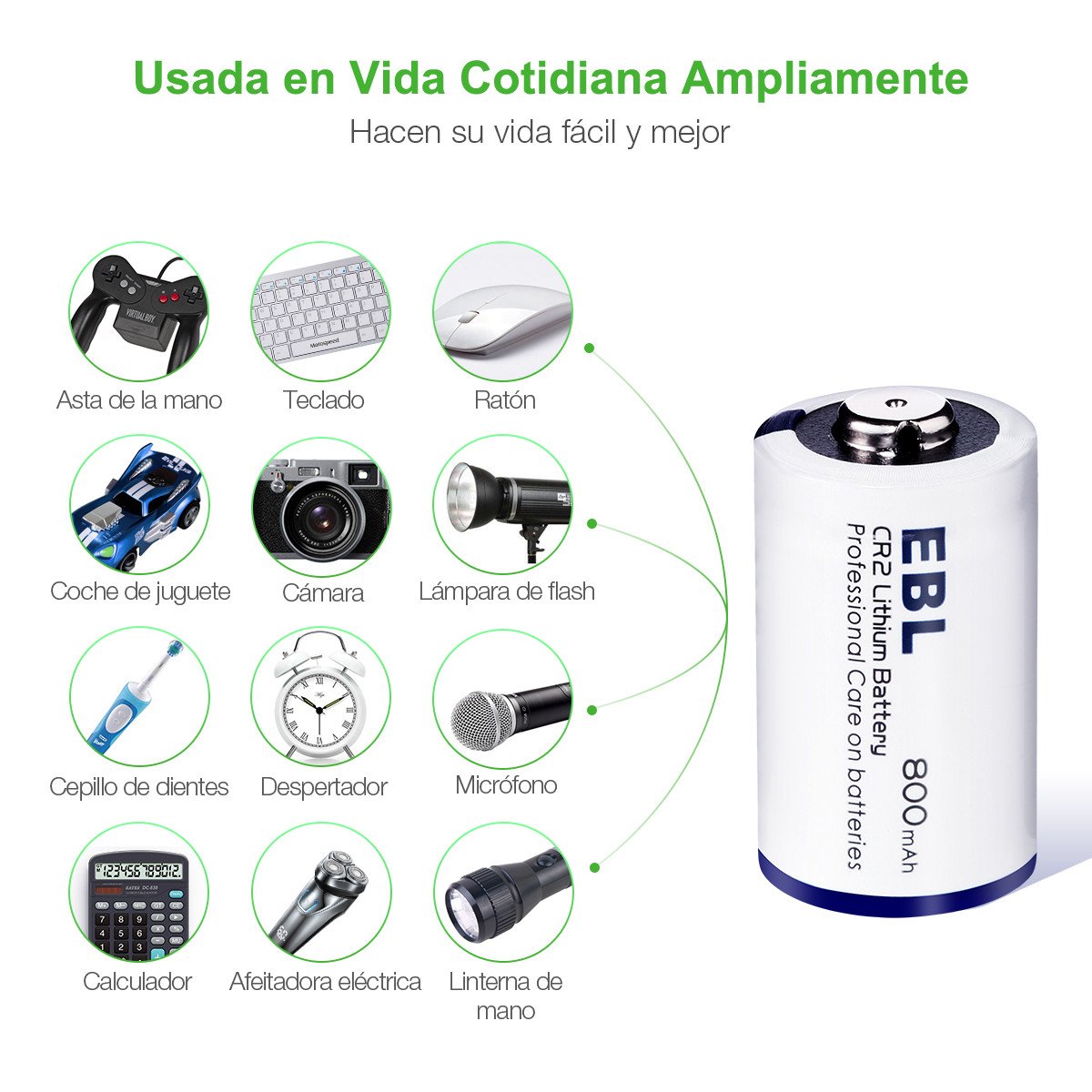 EBL 4 Piezas 3V CR2 800mAh Baterías de Litio