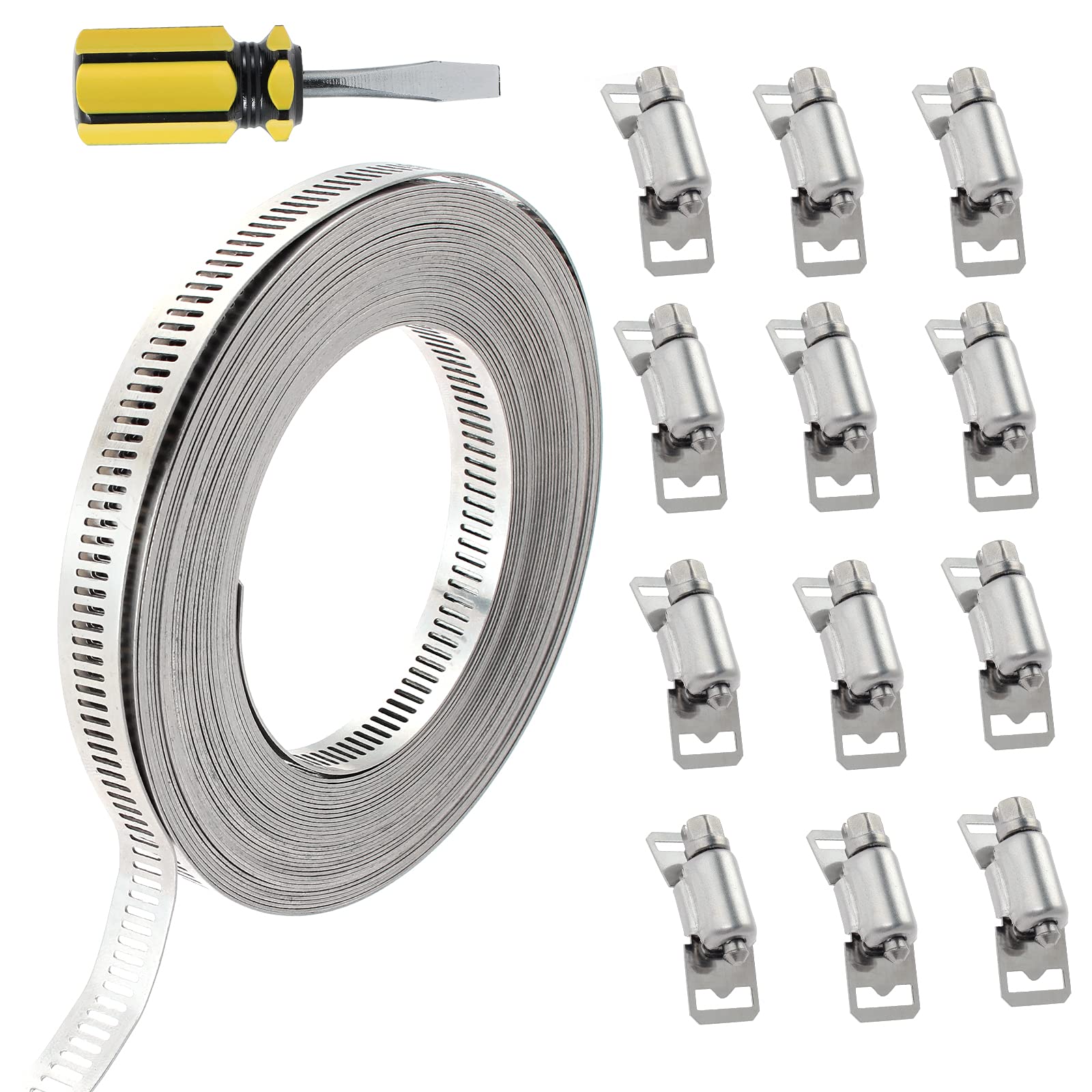 Knpwer 34.5 Feet Hose Clamp 304 Stainless Steel Worm Clamp, DIY Custom Hose Clamp Strap with Fasteners, Adjustable Pipe Hose Clamp Air Ducting Clamp Worm Drive Hose Clamps，Odd Sizes 2.5''-134''