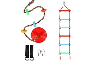 RedSwing Rope Ladder and Disc Swing Seat Combo for Kids, Climbing Ladder for Swing Set, Hanging Rope Ladder with Strap and Snap Hook, Great for Play Set, Outdoor, Tree House, Playground