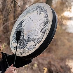 Firlar Shaman Drum, 10 Inch Crow Pattern Handmade