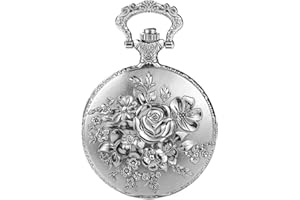 BOSHIYA Retro Flower Openwork Cover Quartz Pocket Watch with Chain Half Hunter Pocket Watches for Women with Box, for Mother's Day