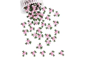 MSCFTFB 140 Pieces Mini Flower Patches for Clothes,Rose Lace Applique,Fabric Embroidery Patches Applique for Dress Jean Hat Backpack Headband Embellishment (Pink)