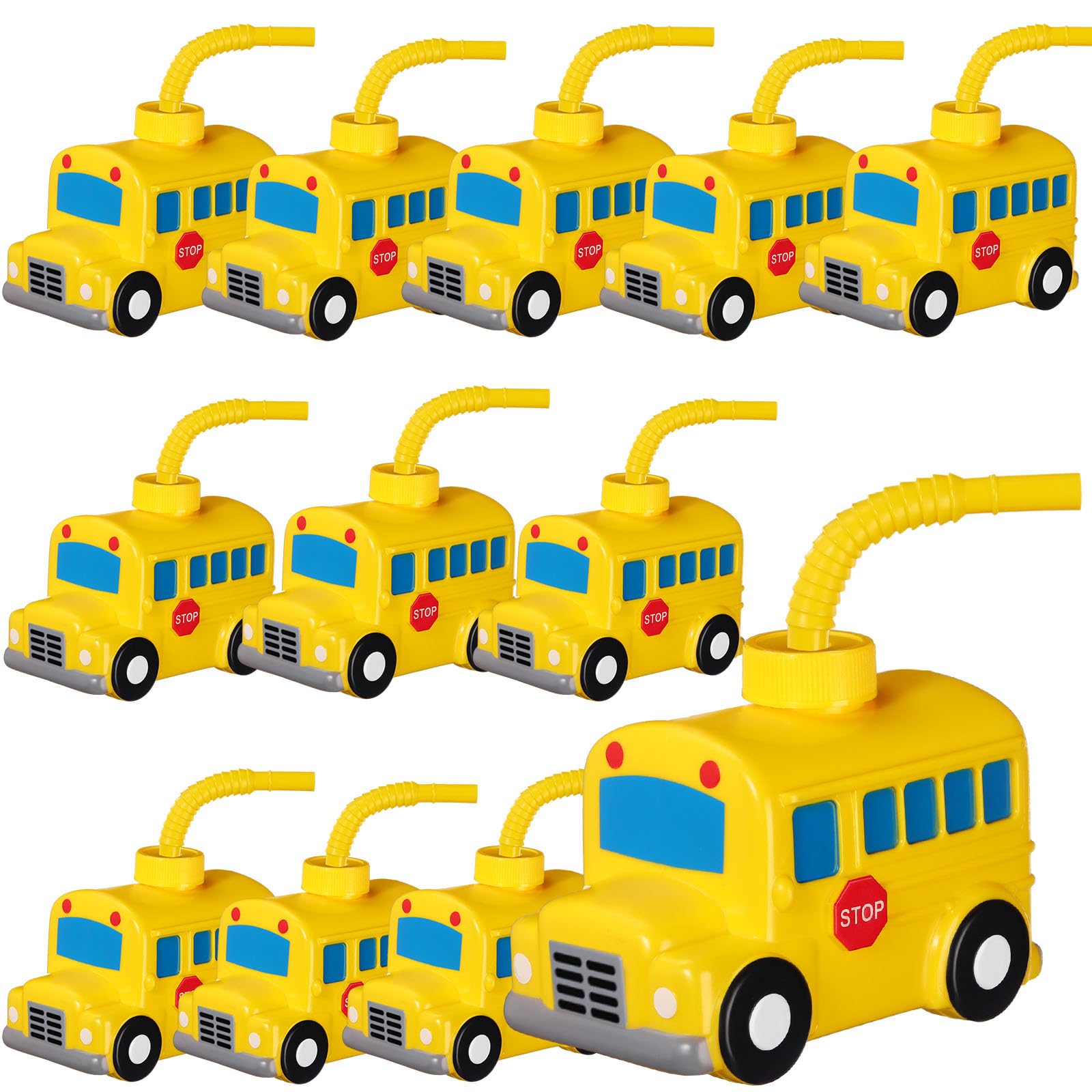 Photo 1 of 12 Set School Party Favor Gift Supplies School Bus Cups with Straws, Plastic School Bus Shape Cup Reusable School Party Plastic Cups Bulk School Bus Birthday Party Favor for Car Birthday Party