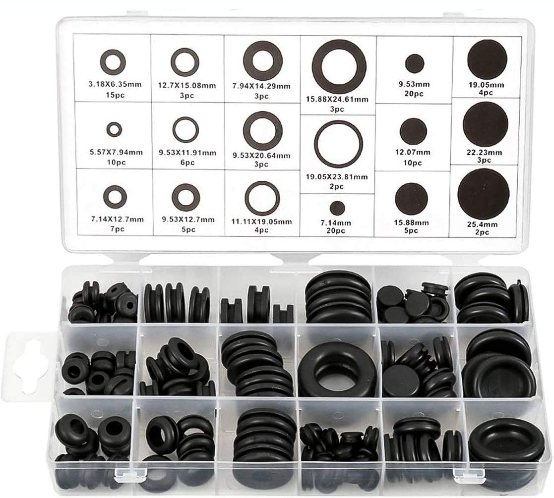 Litensh 125pcs Black Rubber Grommet Assortment Set, Electrical Grommets Wire Grommets Plugs Conductor Gasket Ring Assortment Set, Eyelet Ring grommets for Car Plugs Hoses Cables