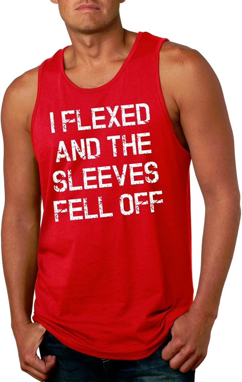 Mens I Flexed and The Sleeves Fell Off Tank Top Funny Sleeveless Gym Workout Shirt: Clothing