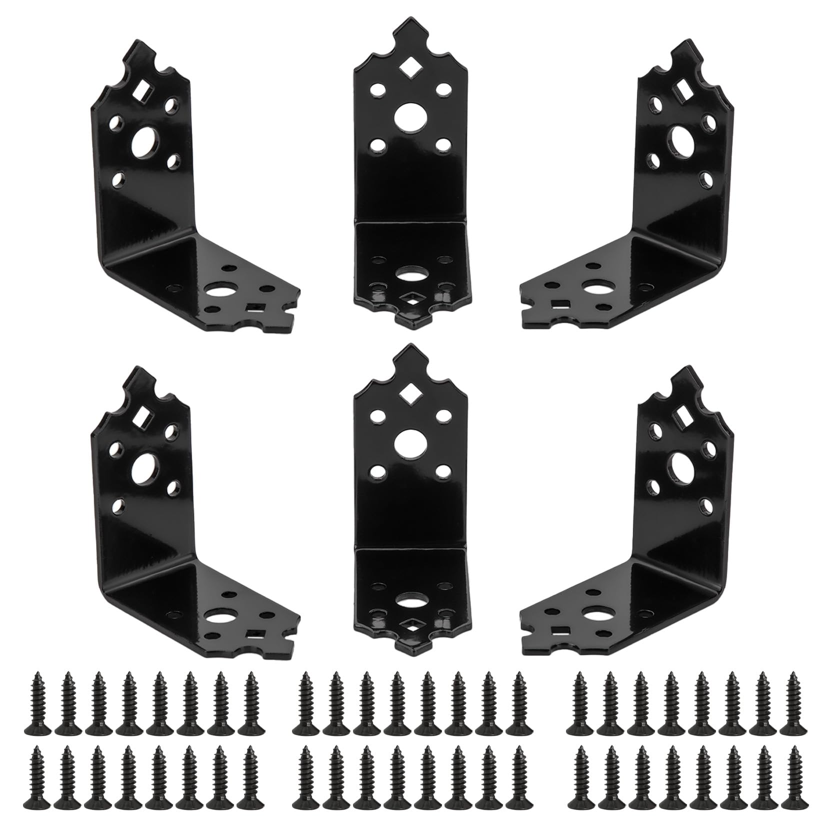 6 Pcs Metal Corner Brackets for Wood - Right Angle L Shaped Brackets, Black Retro 90 Degree Corner Braces with Screws, 3.15x3.15x1.57