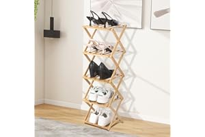 Fengzhizhu Bamboo Shoe Rack 5 Tier Foldable Shoe Rack Vertical Bamboo Shoe Organizer Free Standing Shelf for Entryway, Closet, Bedroom, Wood Color