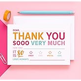 ThreeKin Collective 25-Pack Kids Fill-in-the-Blank Thank You Cards with White Envelopes - 4x6 Double-Sided Postcards | Fun and Colorful Design for Birthdays, Holidays, and More (Bright)