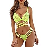 ADOME Women Lace Lingerie Set 2 Pieces Bralette Bra and Panty Strappy Lingerie Set Mesh Underwear Negligee