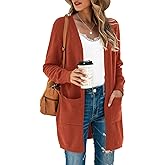 TASAMO Women's Kimono Cardigan Long Sleeve Open Front Casual Knit Sweaters Coat Oversized Soft Outwear with Pockets