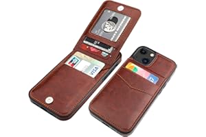 KIHUWEY Compatible with iPhone 13 Case Wallet with Credit Card Holder, Premium Leather Magnetic Clasp Kickstand Heavy Duty Protective Cover for iPhone 13 6.1 inch(Brown)