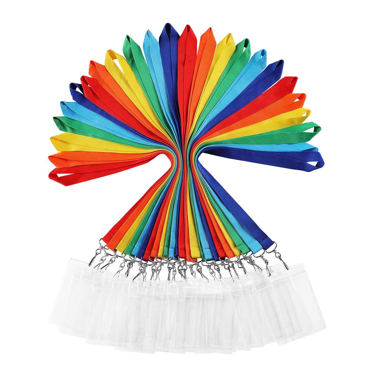 24 Pack Lanyard with ID Card Holder, Durable Rainbow Neck Lanyards Straps with Clear Waterproof Holders in Bulk, Rainbow โ image 1