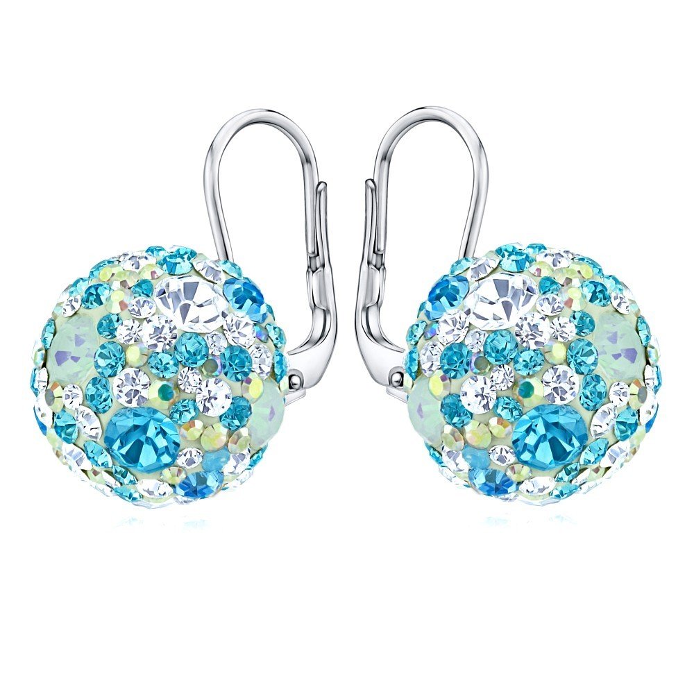SILVEGO - SILVEGOB36120tyrb - Women 925 Sterling Silver Earrings with Clear and Blue Swarovski Crystals 13 mm Ball