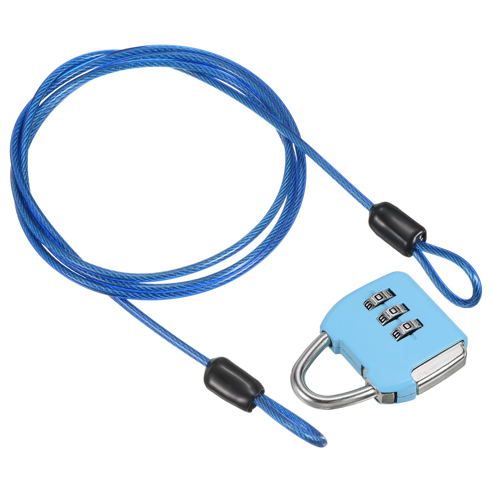 PATIKIL Security Steel Cable with 3 Digit Combination Lock, Travel Padlock 3Ft Coated Safety Wire Rope Double Loop for Luggage Suitcase Blue