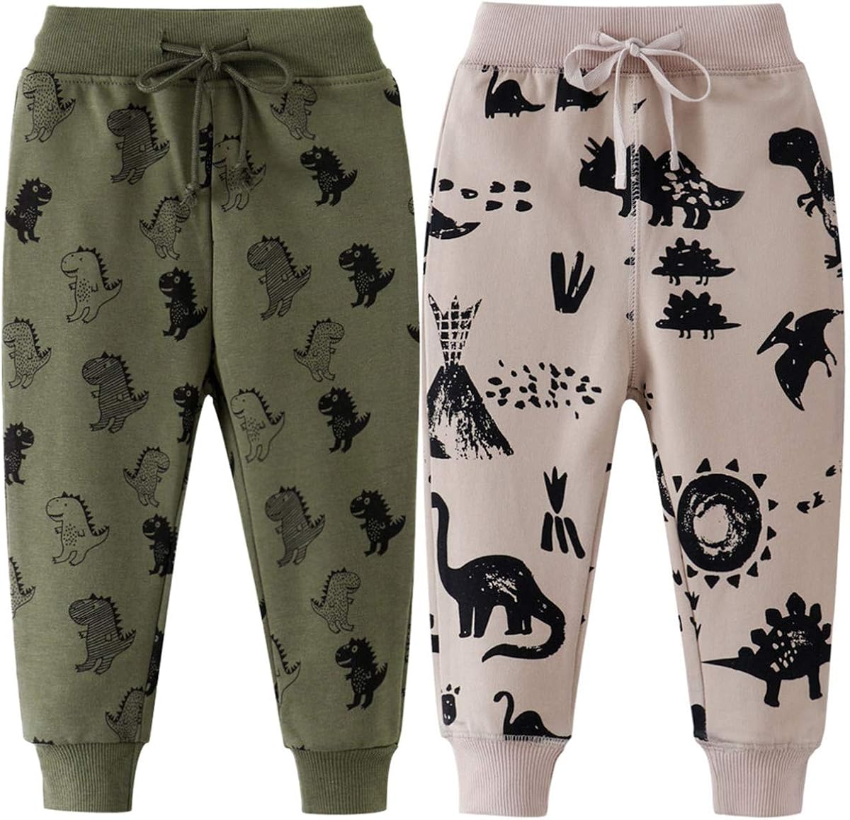 REWANGOING 2 Pack of Little Boys Girls Cartoon Print Drawstring Elastic Sweatpants Sport Jogger: Clothing