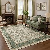 GarveeHome 5x7 Christmas Area Rug Sage Green Washable Rugs for Living Room Bedroom, Soft Low Pile Non Slip French Country Floor Mat Botanical Floral Print Throw Rug Indoor Carpet Dining Room Playroom