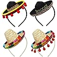 Mukola 4 Pieces Mini Mexican Sombrero Hats, Straw Sombreros for Fiesta Carnival Mexican Theme Party Decorations, Party Favors, One Size, Black, Beige, Red