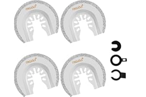 FINGUOLA Oscillating Tool Blades, Diamond Carbide Multi Tool Blades for Grout Removal and Soft Tile Cut, Semi Circle Finger Segment Swing Grit Grout Oscillating Saw Blades (4PCS Semi Circle)