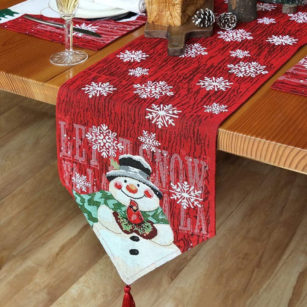 Maibar Table Flag Table Runner Christmas New Year Table Cloth Snowman Cup Mat (Table Runner*1+Cup Mat*4)