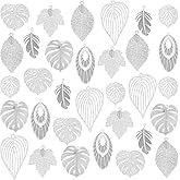 PH PandaHall 32pcs 8 Style Tree Leaf Charms, Brass Monstera Leaf Pendants Filligree Etched Maple Leaf Leaf Filigree Charms for Necklace Bracelets Earring Keychain Bag Dcoration, 0.9~1.7" m