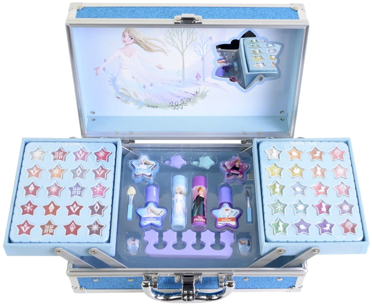 Frozen II Princess Makeup Traincase - Makeup Set For Girls - Frozen Makeup - Selection of Safe Products in a One size Light-blue Makeup Case