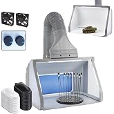 OPHIR Dual-Use Airbrush Paint Booth with Adjustable Dual Fans &amp; 3 LEDs | Hose, Turntable, 10 Coloring Clips, 30 Vinyl Model Cars &amp; Photo Backdrop Paper for Model Hobby Painting, 21.6 x 18.8 x 14 in