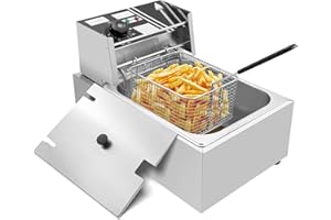 XYJBHB Commercial Deep Fryer, 1700W Electric Countertop Fryer with Basket, 11.4QT Stainless Steel Oil Fryer, with Temp Control, for Kitchen Restaurant Use