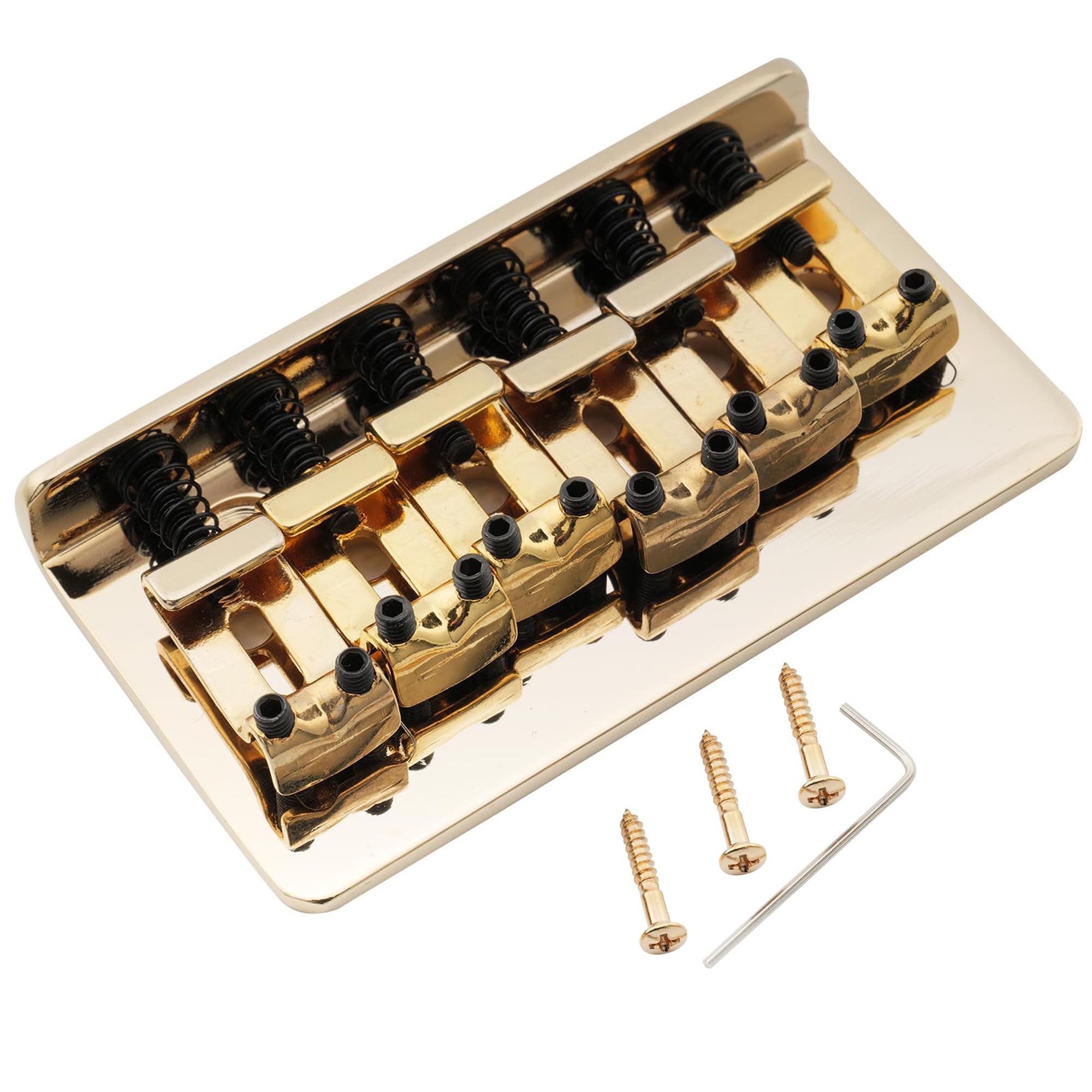 Musiclily Pro 54mm Steel Hardtail Fixed Bridge Vintage Bent Saddles for Import Strat Tele Style Electric Guitar, Gold