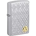 Zippo Lighter: Clover with Argyle Design, Engraved - Satin Chrome 81328