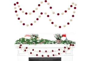 TBD Decor 2pk Red Pom Pom Garland 13FT Large Felt Ball Garland Christmas Decoration for Mantle,Indoor Holiday Wedding Birthday Party Supplies (Red&White,4cm)