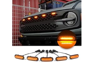 SEVEN SPARTA 5 Pcs Front LED Grill Lights Compatible with Ford Bronco Accessories 2021 2022 2023 2024 2025 2/4 Door Badlands Wildtrak Everglades & First Edition (Amber Light with Amber Shell)