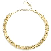Gem Stone King 1.00 Cttw White Moissanite Curb Chain Tennis Bracelet For Women In 18K Yellow Gold Plated Silver | Adjustable Up to 8.5 Inches