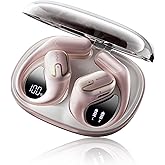 2026 Upgraded Open Ear Headphones,Over Ear Earbuds with Ergonomic Earhook,Bluetooth Headphones 6.0 with Smart Digital Display,80H Playtime,IPX7 Waterproof,Touch Control Operate Fit Cycling (Pink)