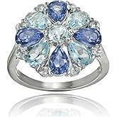 Ice Gems Sterling Silver Genuine Tanzanite, Aquamarine and White Topaz Flower Ring