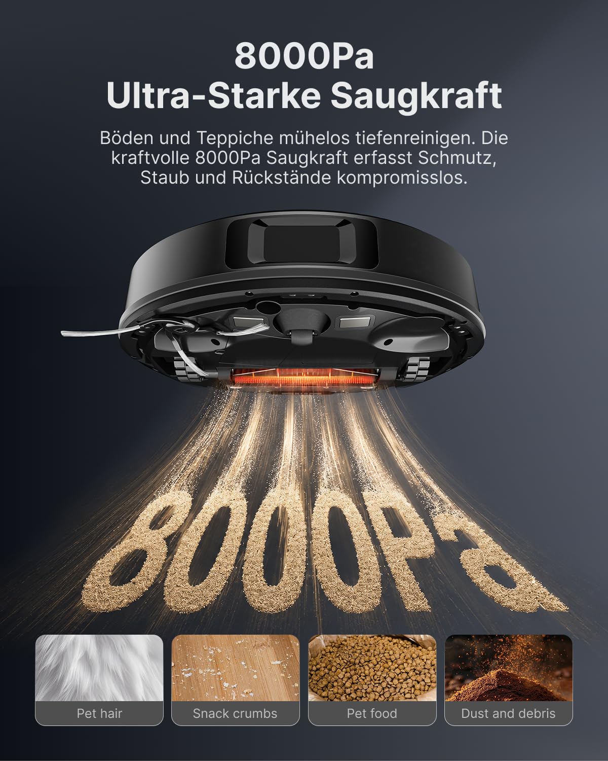 VONKO S6 Pro Saugroboter mit Wischfunktion und Absaugstation, 8000Pa Saugkraft,LiDAR 2.0 Laser Navigation,180 Min.Laufzeit,Teppicherkennung,App/Alexa,Ideal für Tierhaare, Hartböden,Schwarz 2