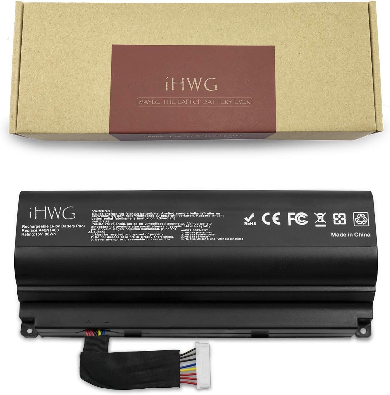 iHWG A42N1403 Battery (15V/88Wh) 8 Cells for ASUS ROG G751J-BHI7T25 A42LM93 4ICR19/66-2 GFX71JY 17.3" GFX71JY4710 G751 G751J Series A42N1403 A42LM93