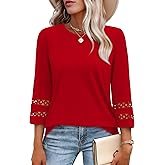 XIEERDUO 3/4 Length Sleeve Womens Tops and Blouses Dressy Casual Crewneck T Shirts Fashion Clothes Loose Fit Trendy