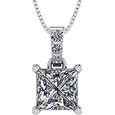 Princess Cut Solitaire Necklace, 4 Prong Sterling Silver w/Pure Brilliance Zirconia, 6.0mm, 7.0mm & 8.0mm